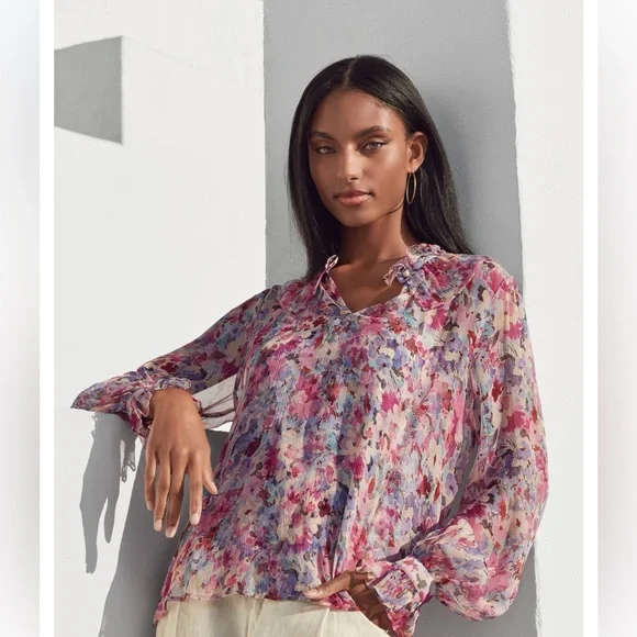 Johnny Was Silk Floral CORA RUFFLE BLOUSE - Picture 1 of 12